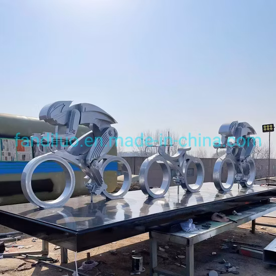 Dynamic Art Stainless Steel Sculpture in Scenic Square Linkage Bicycle Sports Pedal Human Recreation Interactive Device